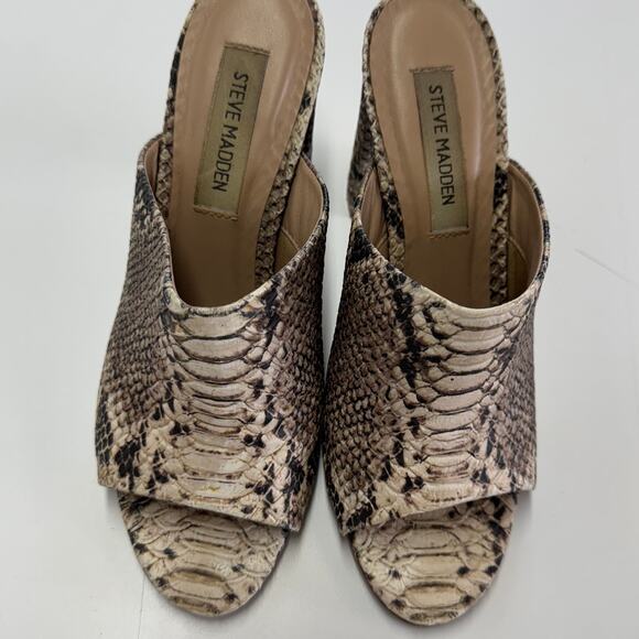 Steve Madden Heels Womens 7 Black Snake Print Esmerelda Black Open Toe Shoes - Picture 3 of 9